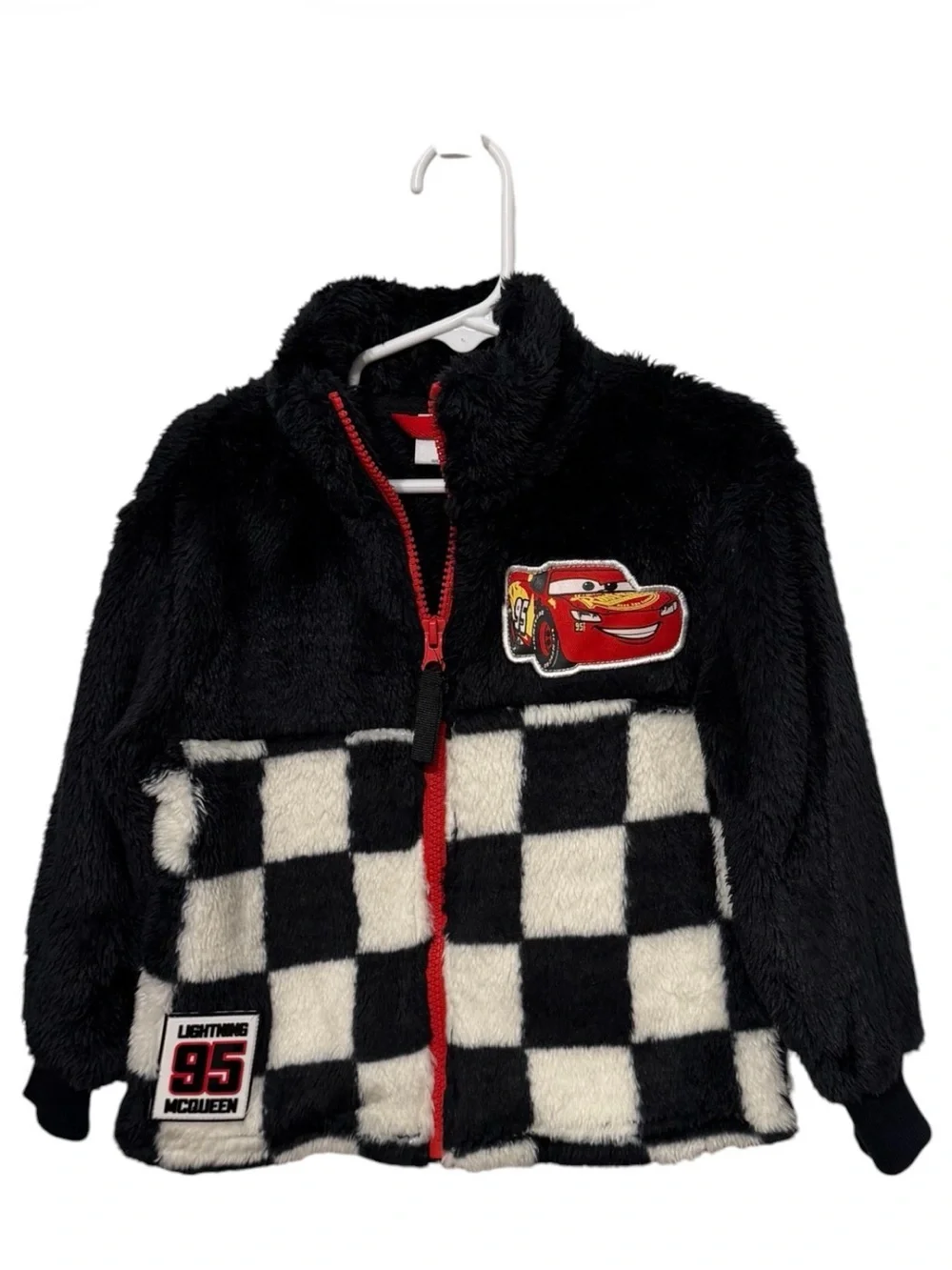 Disney Pixar Cars Black & White Checkered Lightning McQueen Fleece Jacket 2t